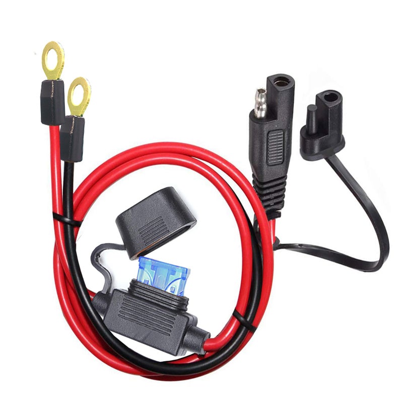 YETOR SAE to O Ring Terminal Harness, SAE Connector with 15A Protection Fuse for Safety, 2-Pin Quick Disconnect Plug,SAE Battery Extension Cable with 3.28FT 10AWG for Motorcycle Cars. (100CM) - Image 1